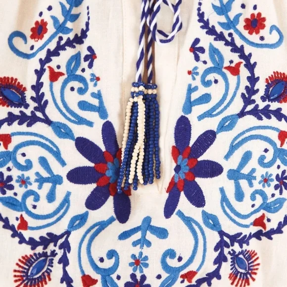 FARM Rio White Long-Sleeve Maxi Dress with Blue and Purple Embroidery - Picture 4 of 9